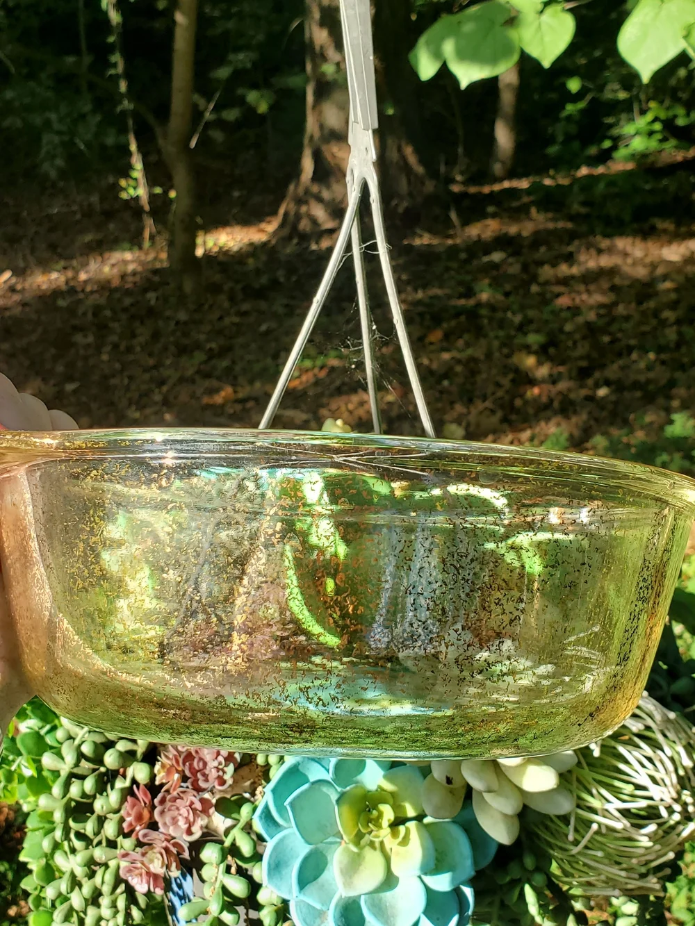 Vintage Fire King Georges Briard Gold & Teal Decorative Glass Casserole Dish MCM